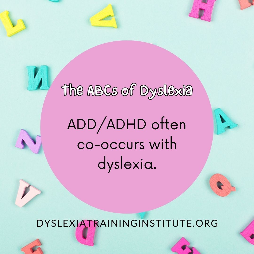 We're doing the ABCs of Dyslexia for Dyslexia Awareness Month! 

ADD/ADHD commonly co-occurs with dyslexia. #dyslexia