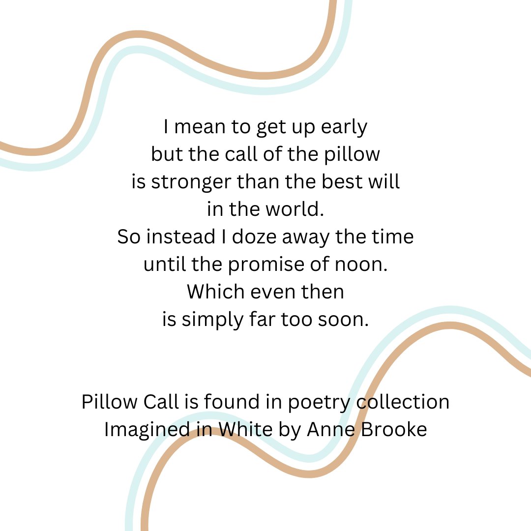 AnneBrookeBooks's tweet image. Pillow Call is found in poetry collection Imagined in White, available worldwide at Amazon.

mybook.to/ImaginedBrooke

#sleeping #liein #lovesleeping #lazydays #poetrycollection #beinglazy