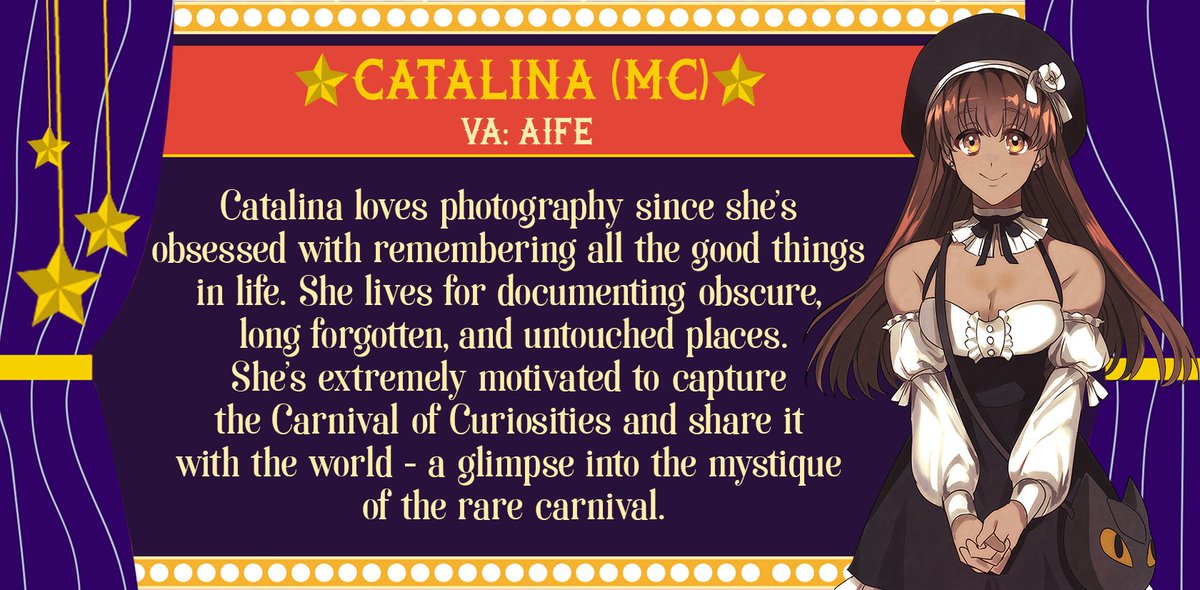 Aife_VA's tweet photo. 🎊ROLE ANNOUNCEMENT🎊

I'm the voice of Catalina, the MC, in Twisted Carnival for the #SpooktoberVNJam ! 

Thank you so much @TransparentGms and @TerraEssenceArt for having me! 

You can play the demo here! 

https://t.co/Sho6dYdytD

#VNjam #Spooktober #voiceactor #voiceacting https://t.co/iGSH6OCUk6