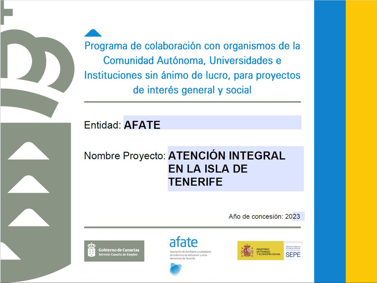 AFATENERIFE's tweet photo. Gracias al Servicio Estatal de Empleo y Servicio Canario de Empleo por la subvención concedida para llevar a cabo el proyecto "Atención Integral en la Isla de Tenerife", mediante el cual, durante 9 meses tendremos el apoyo de personal auxiliar y técnico. https://t.co/BDGg2Jetdd
