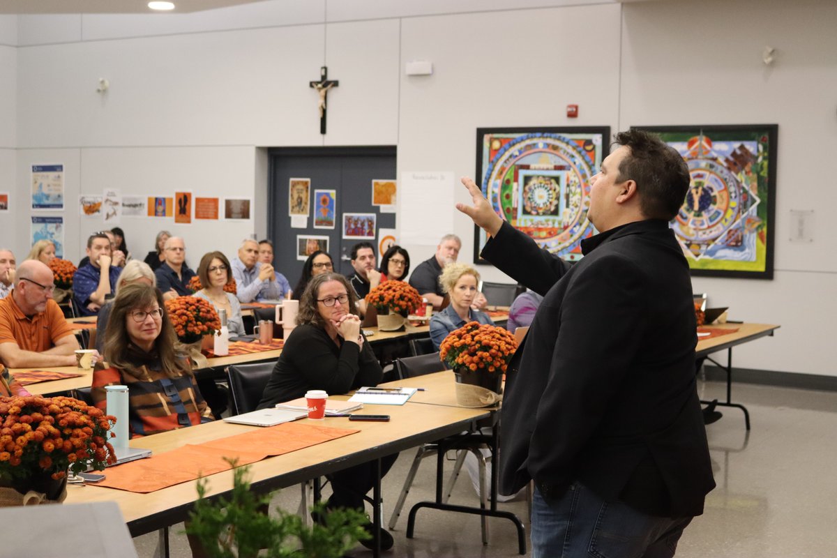 WECDSB's tweet photo. Our Principals and Senior Administrators are honoured to be spending the day with Dr. Niigaan James Sinclair. A Professor in Indigenous Knowledge and Aesthetics at the University of Manitoba, an award winning columnist with the Winnipeg Free Press, and the son of Dr. Murray Sinclair (former Canadian Senator and Chair of the Truth and Reconciliation Commission), he'll be speaking about how to better support Indigenous students in our schools, and to assist in moving forward the process and goals of true reconciliation in all of our school communities. Tonight he'll meet with our Board of Trustees and members of the local Indigenous community, and tomorrow he'll meet with our Indigenous contact teachers. A wonderful learning opportunity!