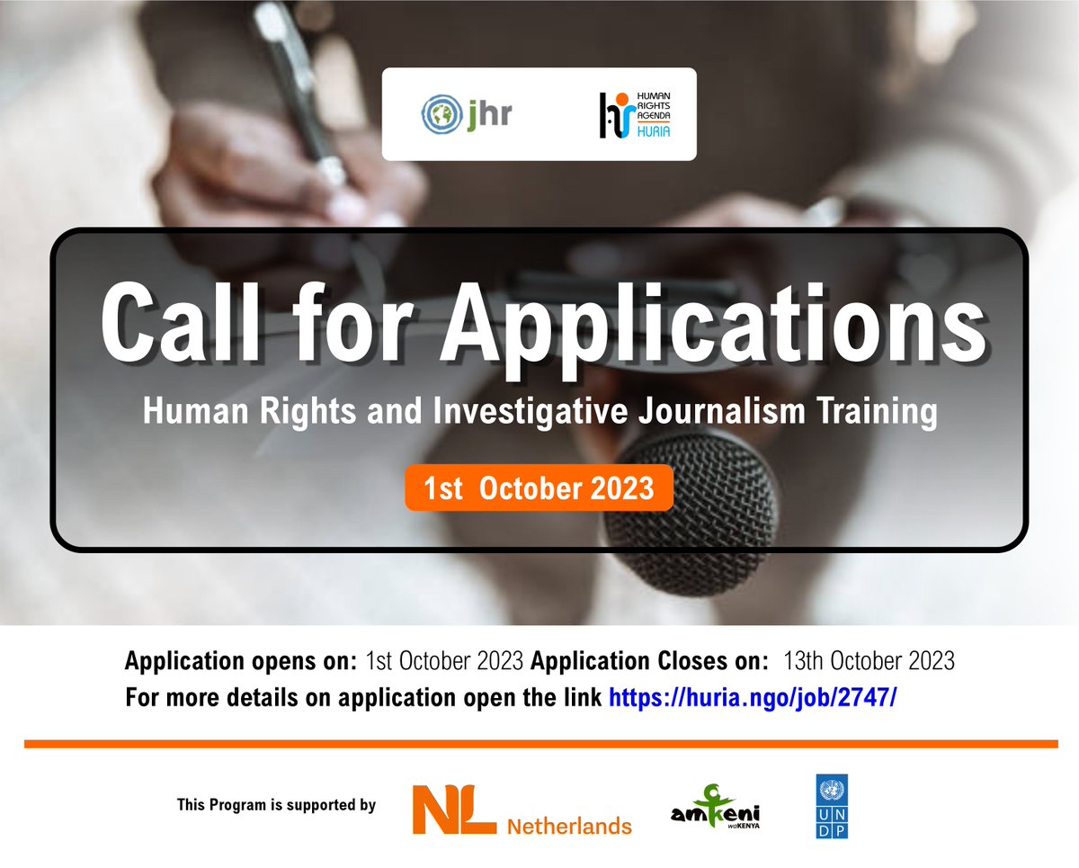 Do you desire to get involved in advocacy and activism to effect real change through human rights journalism in Kwale County?

You have an opportunity.
Click the link below to apply for mentorship
huria.ngo/job/2747/

<a href="/NLinKenya/">Netherlands Embassy in Kenya</a> 
<a href="/KuyaJohnstone/">Johnstone Kuya</a>
<a href="/c_abong/">Carolyne Abong</a> 
<a href="/UNDPKenya/">UNDP Kenya</a>