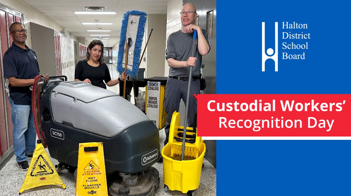 HaltonDSB's tweet photo. On Custodial Workers' Recognition Day, the #HDSB recognizes the hard work of our custodial and maintenance workers to keep our schools safe and healthy learning environments for students and staff. Thank you. https://t.co/vVxNLy44To