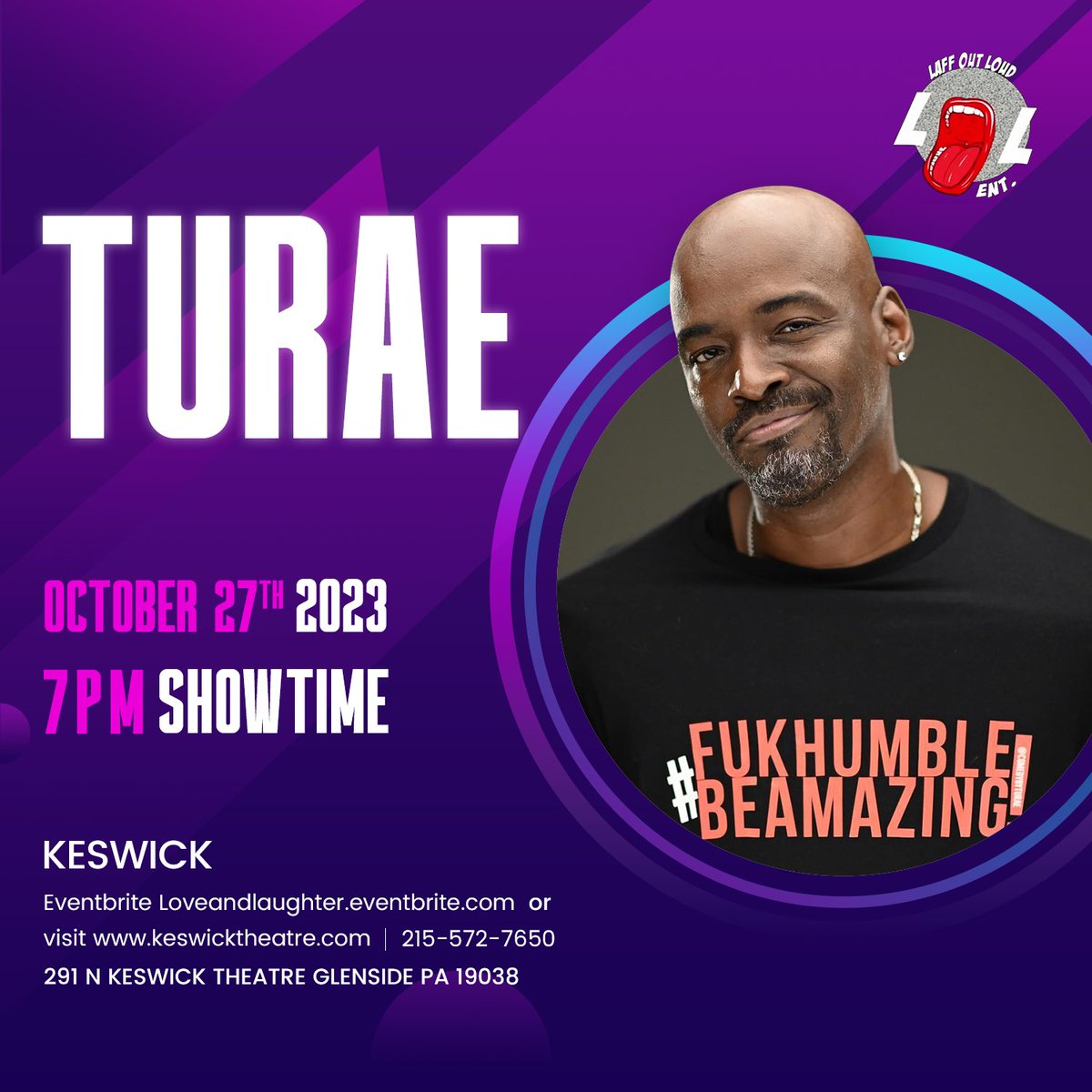 Join us for a hilarious night with Turae at the Keswick Theatre on October 27th, at 7 pm! 😂 Get your tickets now for a comedy experience like no other!  📷 Call Raymond Anthony at 215-870-5564 or visit  keswicktheatre.com. See you there!

 @turae 
#ComedyNight #LaughOutLoud