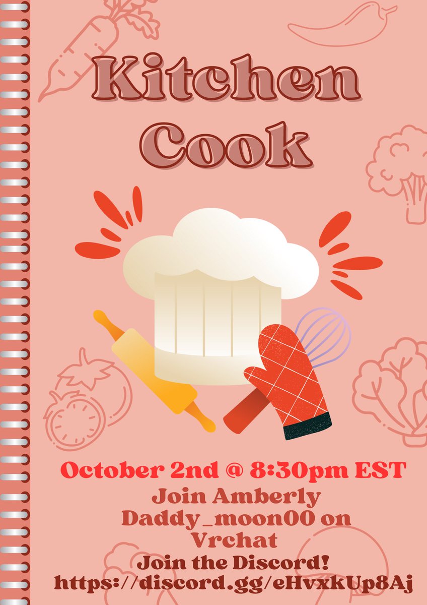 CommunityUga's tweet image. Join us today at 8:30pm est for Kitchen Cook, hosted by Amberly and Daddy_moon00 on vrchat!