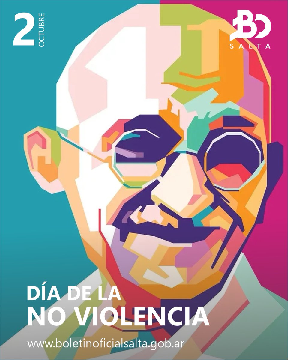 boletinsalta's tweet photo. Día Internacional de la No Violencia. Decretado por la @ONU_es , en honor a Mahatma Gandhi. Es una ocasión para difundir el mensaje de la no violencia, incluso a través de la educación y la conciencia pública, asegurar una cultura de paz, tolerancia, comprensión y no violencia.❤ https://t.co/l7xY1fQiZ4
