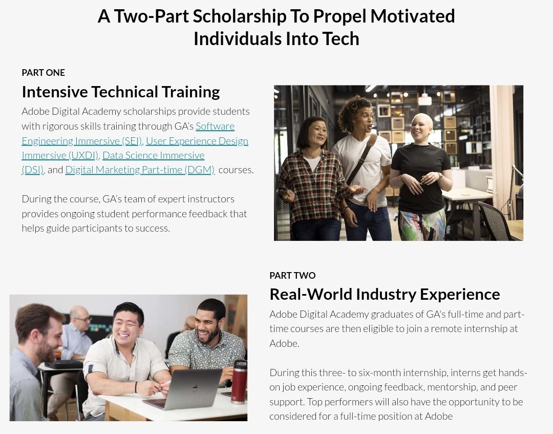 teneikaask_you's tweet photo. Adobe Digital Academy has $15K-$20K scholarships &amp; apprenticeships 🎉 You'll start with training in #DataScience, #Software Engineering or #UX  with @GA bootcamp
https://t.co/BBbyM3phfc
👨🏽‍💻Move on to a 3-6 month PAID Apprenticeship
💰Opportunity to Be an Employee!
📅Apply by 10/31 https://t.co/5dRf2pJ71A