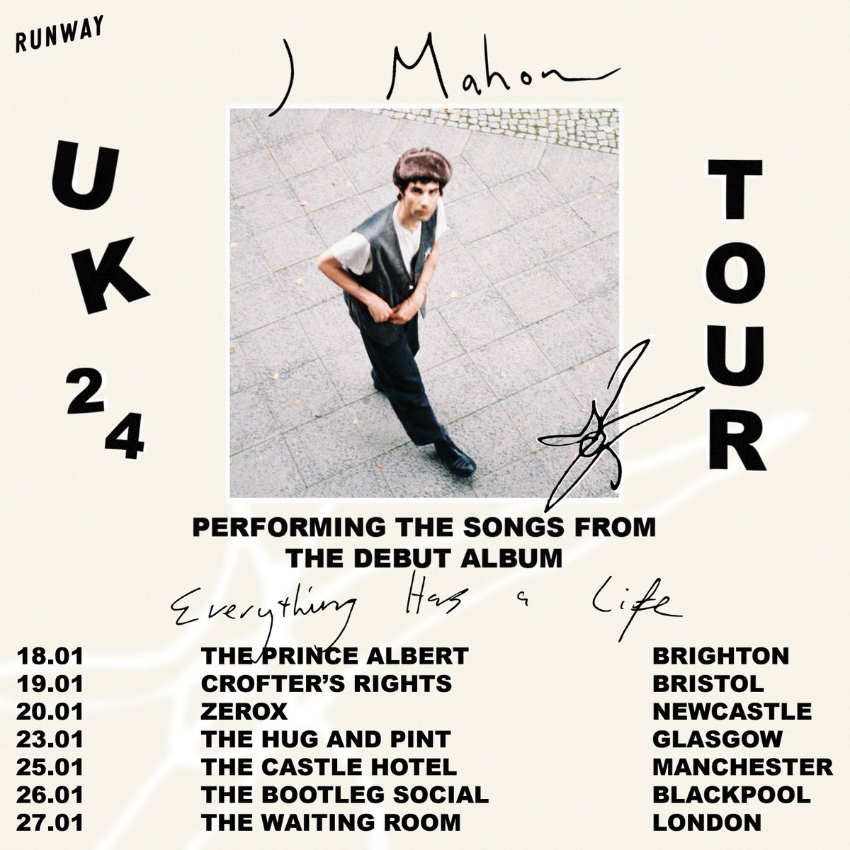 __jmahon__'s tweet photo. UK TOUR JAN 24

18th __ The Prince Albert
19th __ @Crofters_Rights 
20th __ Zerox
23rd __ @thehugandpint 
25th __ @thecastlehotel 
26th __ @bootlegbars 
27th __ @WaitingRoomN16 

Tickets online tomorrow 10am BST
@RunwayArtistsUK / @BadVibesUK / @popmutations https://t.co/Ve5sbBZwCe