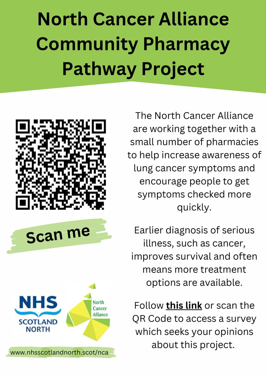 NHSGrampian's tweet photo. The North Cancer Alliance are working with pharmacies to help increase awareness of cancer symptoms and encourage people to get symptoms checked more quickly. 

The project team wants your thoughts on this project: https://t.co/A3knZgvoMK 

The survey closes on 26th Oct 2023. https://t.co/md2kFESyz8