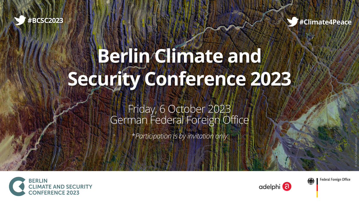 📢This Friday, #BCSC2023 will convene policy makers, experts &amp; practitioners from around the world to identify ways to ensure that climate action and sustainable peace go hand in hand.

Stay tuned for insights and key takeaways. 
🧐berlin-climate-security-conference.de