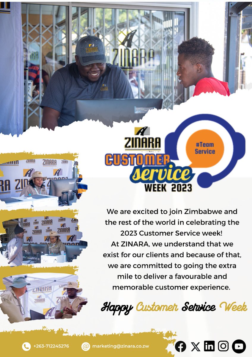 zinaraZW's tweet photo. Happy Customer Service week to all!
Thank you to our valued clients who are the reason for our existence. We reaffirm our commitment to serving you better and ensuring a pleasant experience all the time.
#TransformationalTeam
#ServiceExcellence
#PartnersforProgress https://t.co/JUyJeloc7h