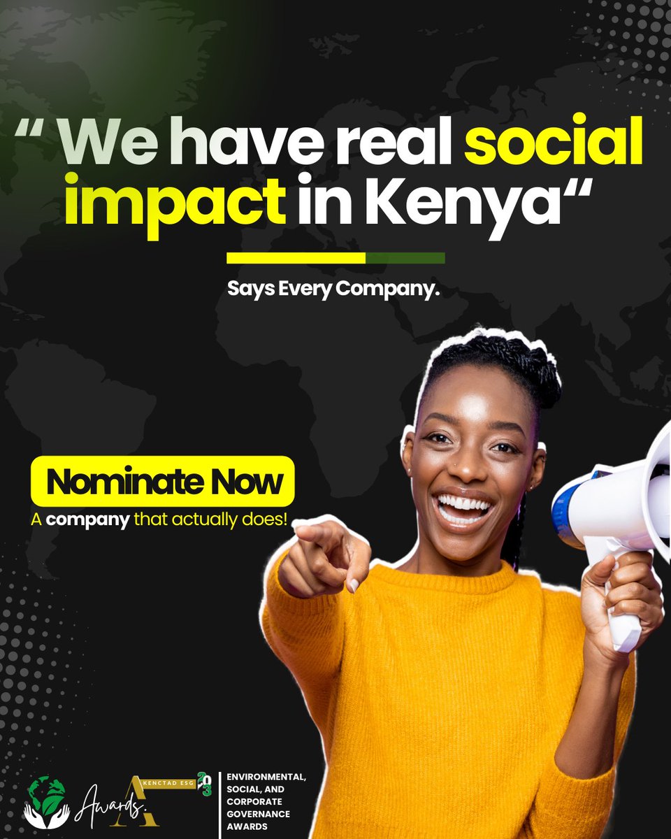 kenctad's tweet photo. No one:
Every company : We real social impact. 
_

Nominate a company that actually does for the #KENCTAD #ESGAwards via: https://t.co/bZBFoml4wi before 13th October 2023 #CSW2023 https://t.co/RVqOfpc23K
