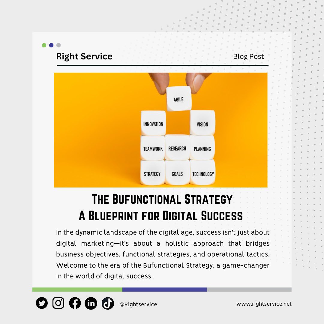 The Bufunctional Strategy: A Blueprint for Digital Success

Read more: rightservice.net/bufunctional-s…

#Strategy #MarketingStrategy #DigitalMarketing #WeAreRightService #BufunctionalStrategy #4TsMarketingConcept #TACTICSPlanningModel