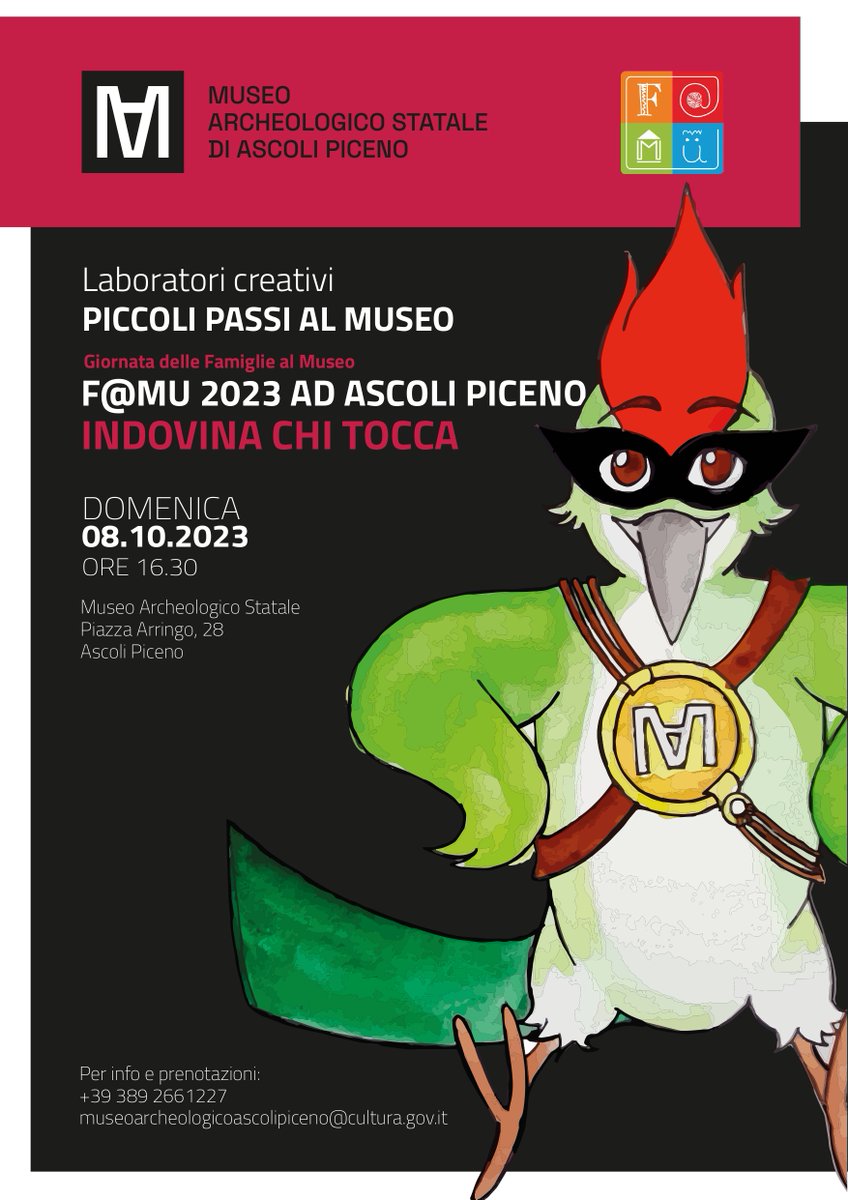 MuseoAscoli's tweet image. Domenica 8 ottobre torna #FAMU2023, la Giornata delle Famiglie al Museo!
Ci saremo anche noi con la prima puntata della nuova serie di #piccolipassialmuseo!
Per tutte le info facebook.com/events/2811813…
Affrettatevi perché i posti sono limitati!
@famigliealmuseo #famigliealmuseo