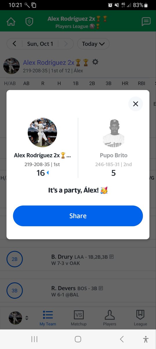 THEPRONK45's tweet photo. Winning is fun but being champion twice in a row is better. 😎

Ganar es divertido pero ser campeón 2 veces consecutivas es mejor. 😎

#YahooFatasyBaseball #Yahoo #MLB #PlayersLeague #Champ #2xChamp #Champ2022 #Champ2023 #BackTwoBack 🏆🏆 https://t.co/my163jEZpB