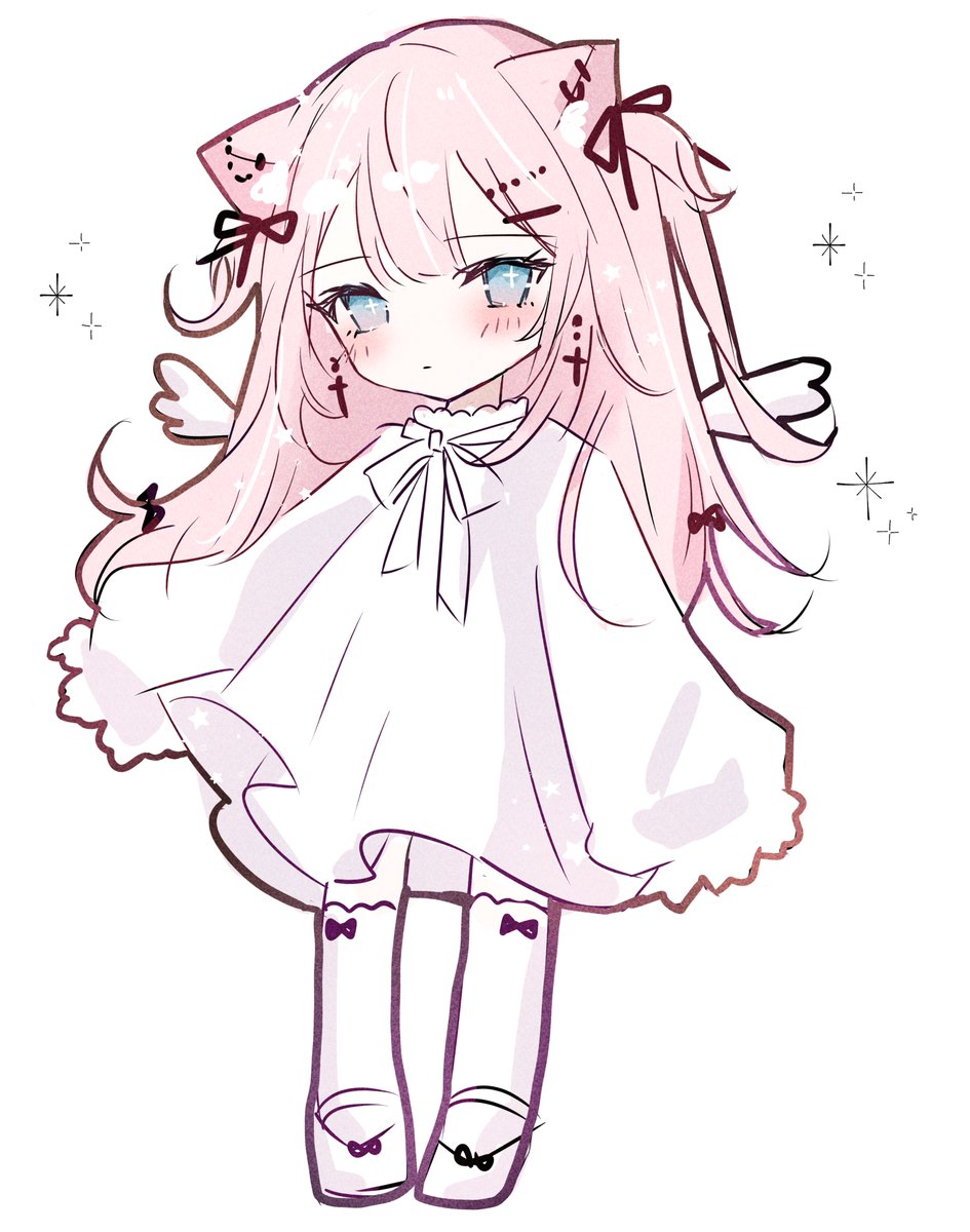 1girl solo pink hair animal ears white background white dress dress  illustration images