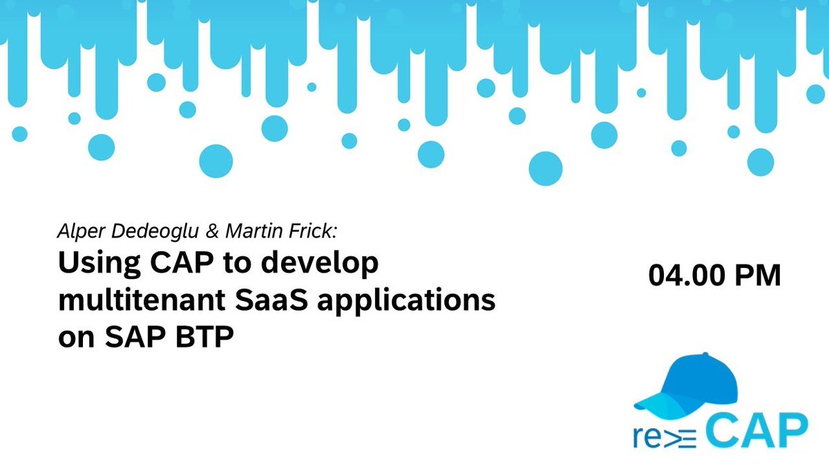 Discover the potential of CAP for multitenant SaaS apps on #SAPBTP with <a href="/alpertes/">Alper Dedeoğlu</a> (Alper Dedeoğlu) &amp; <a href="/martinf92/">Martin Frick</a> (Martin Frick) at re&gt;≡CAP 2023. Level up your development journey! #SAPCAP #reCap2023 
🔗 sap.to/6013u1Nrh.