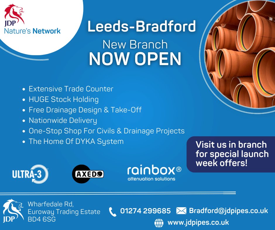 We are OPEN!​

Our new flagship branch is now ​open and our expert team are on hand and ready to help with all your civils and drainage projects!​

Pop in store this week for special offers and giveaways!