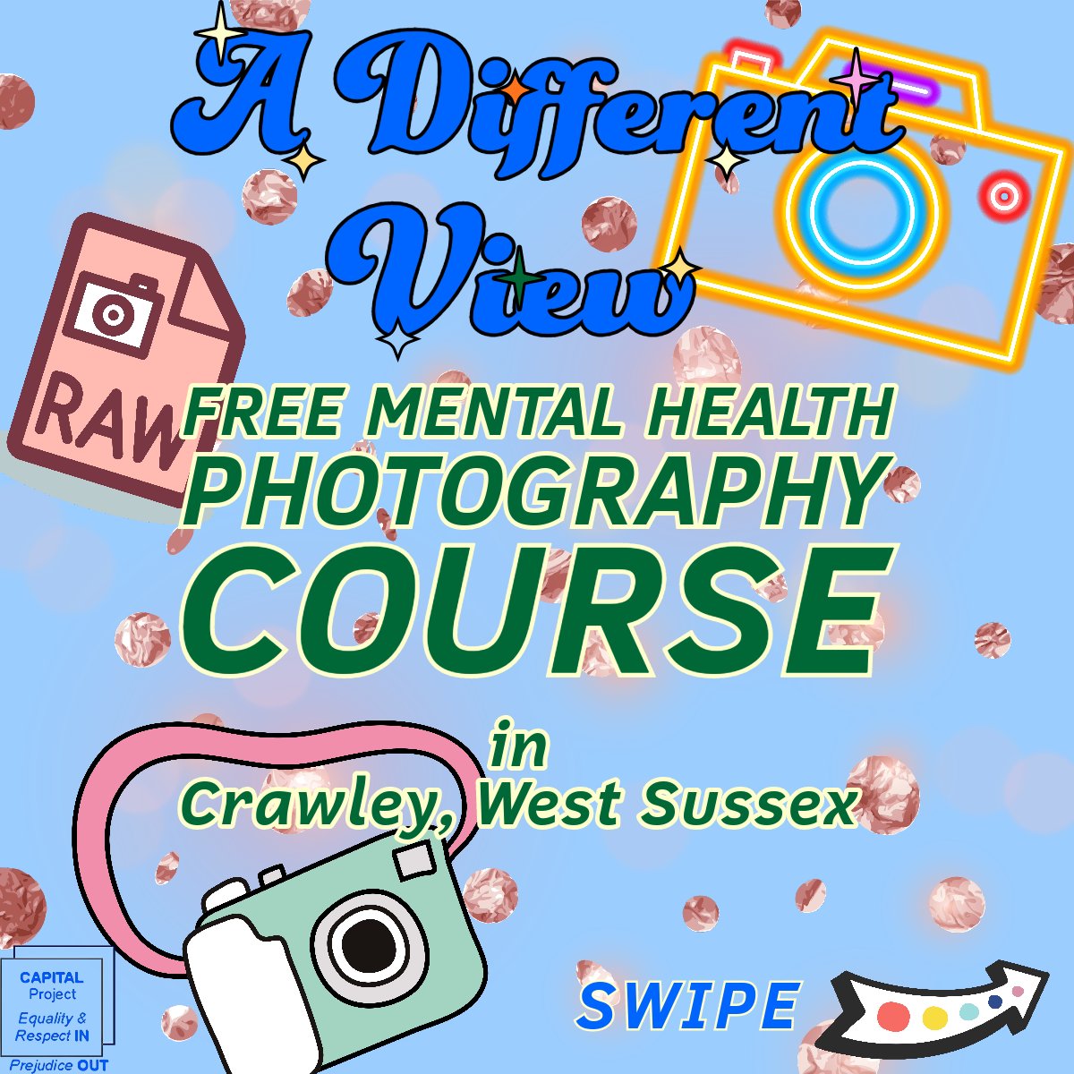 CAPITAL_Charity's tweet photo. #CAPITALProjectTrust and @peer_partners are partnering to bring a #free #photography course for people with severe #mentalhealth conditions living in #WestSussex; accompanied by #peersupport provided by our specialist trained CAPITAL Peers.
#MentalHealthMatters #Photography #Art https://t.co/SmdjLOvtkM