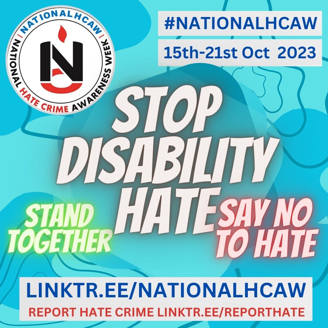 NationalHCAW's tweet photo. #WeStandTogether to say #NoPlaceForHate and make our communities #SaferPlacesForAll
Think about how we can work together to #StopDisabilityHate
https://t.co/RdXzPNFIx0 provides links to #ReportHate across the UK https://t.co/ulG2xY5GE8