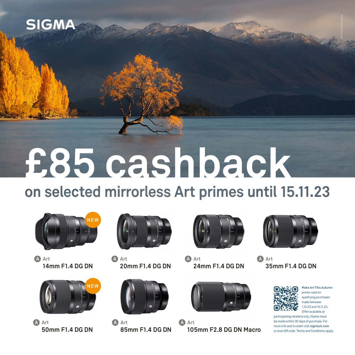 Make Art This Autumn ✨ £85 Cashback on select mirrorless Art prime lenses from Sigma this Autumn! Shop now at TopTeks 🔗ow.ly/84tS50PQJSI