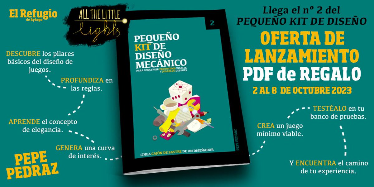 elrefugioedit's tweet photo. 📣📣 #lanzamiento «Pequeño kit de diseño mecánico», de @pepepedraz y @EstudioAtLL, es una herramienta para construir cualquier prototipo de juego que albergues en tu imaginación y hacerlo jugable de un modo sencillo y directo 🎲 Oferta: PDF de regalo ➡️ https://t.co/e8B0SKIjZ8 https://t.co/iQdwjoH5Wh