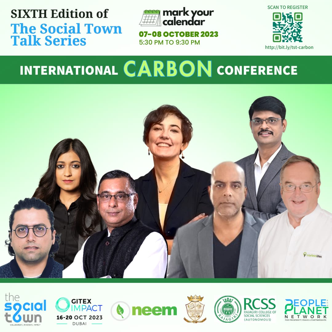 TheSocialTown2's tweet photo. We are glad to invite you for the Sixth Edition of The Social Town Talk Series : International Carbon Conference supported by Neem Software 
Date &amp; Time
October 07 &amp; 08, 2023 05:30 PM to 9:00 PM 

Register using the link:  https://t.co/rCdpYgPaC9

@Everyone https://t.co/fgydcaRbcJ