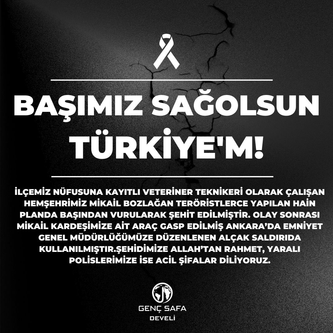 gencsafadeveli's tweet photo. Hain teröristler tarafından İçişleri Bakanlığı Emniyet Genel Müdürlüğü'ne yapılan saldırıyı kınıyor, şehidimize Allah’tan rahmet ,yaralı polislerimize acil şifalar diliyoruz. #patlama #Ankara https://t.co/77jZfnqNsm