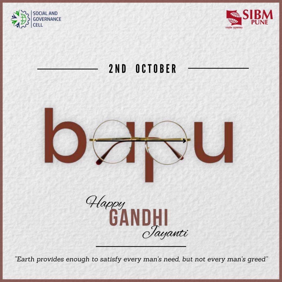 Honoring Gandhi's Legacy of "Simple Living, High Thinking" 🙏🌱

This #GandhiJayanti , we embrace his values to create a better world. At SGC, we're committed to a compassionate, responsible future. 💫 #sgc #sibmpune #simplicityandchange