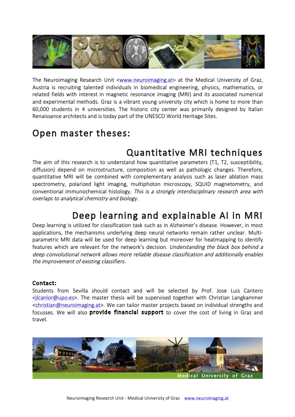 ¿Buscando #TFM ? <a href="/UPO_Alzheimer/">Functional Neuroscience Laboratory</a> tiene una oferta muy interesante en colaboración con The Neuroimaging Research Unit <neuroimaging.at> en Medical University of Graz. Si estás cursando un máster y aun no has iniciado el TFM échale un vistazo...