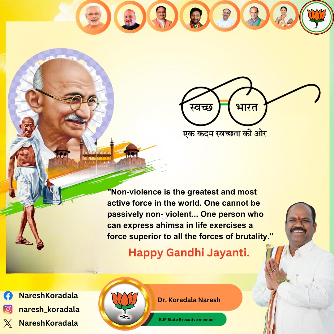 nareshkoradala1's tweet image. Happy Gandhi Jayanti!
#GandhiJayanti 
#BJPTelangana
#sherilingampally
#Modi4Telangana 
#BJP4IND