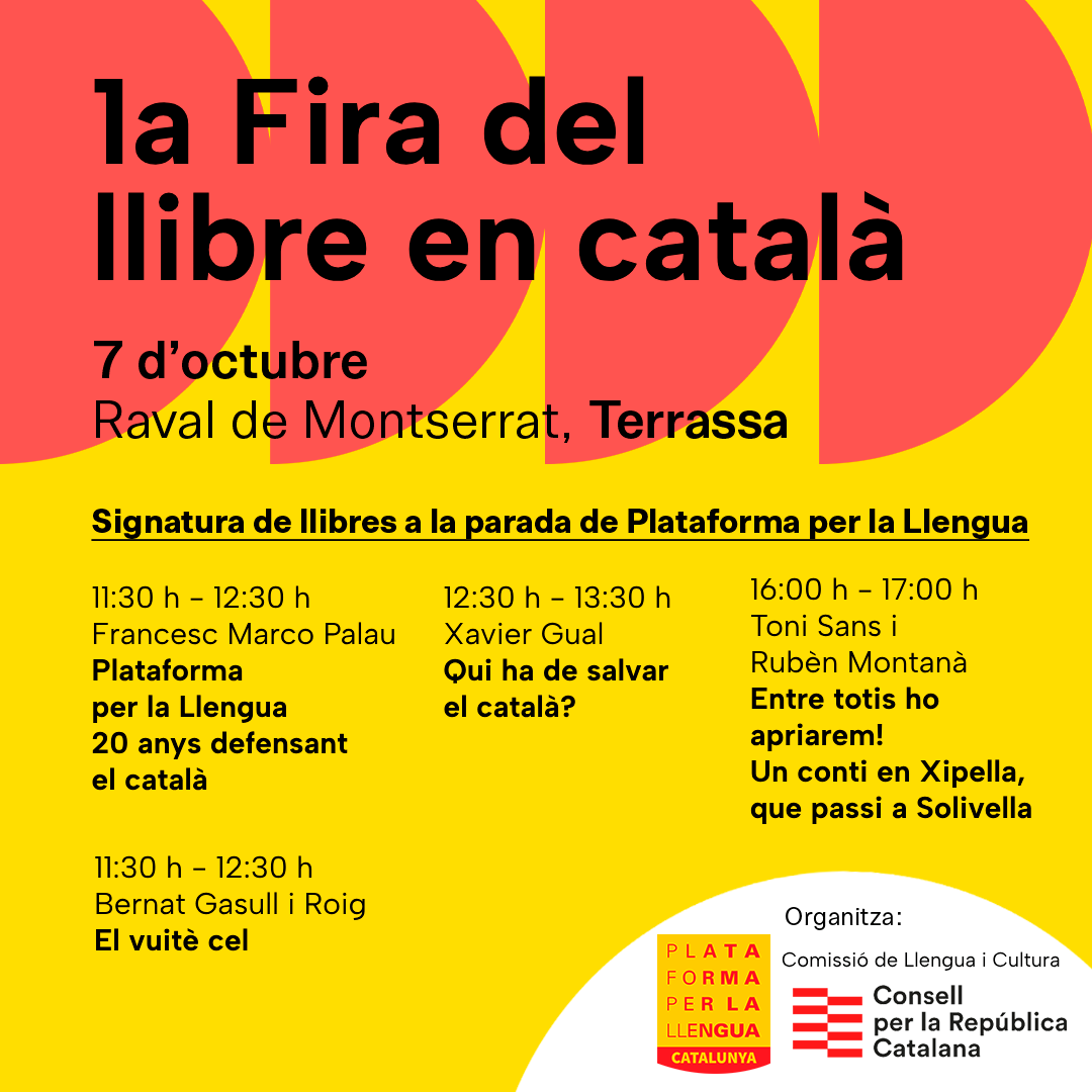 llenguacat_CAT's tweet photo. 📖 El pròxim dissabte 7 d’octubre arriba a Terrassa la Primera Fira del Llibre en català de la mà del @ConsellxRTrsa 

Centenars de llibres us hi esperen! 📚 https://t.co/Z6hfJKMmcs