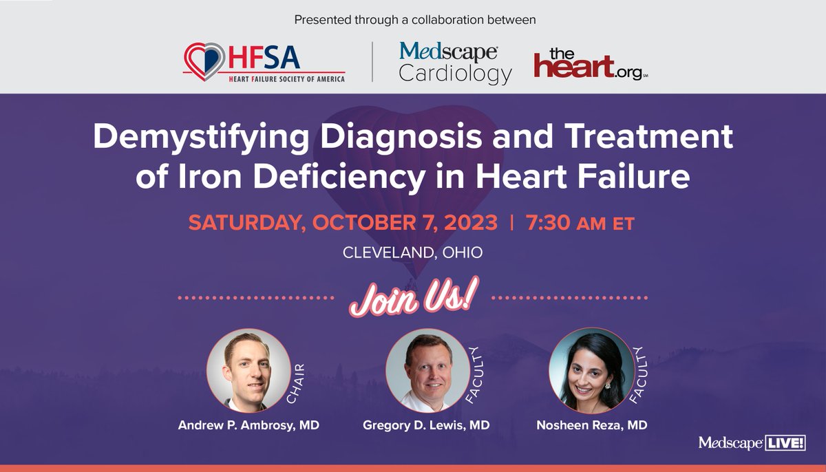 Don't miss this event at #HFSA2023 October 7, 2023. Join experts @KPHeartDoc, @GLewisCardiol and @noshreza as they discuss 🗣️ how to recognize and manage ID in patients with chronic #Heartfailure. Secure your seat now: ms.spr.ly/60119lsJN #cardiotwitter #HF