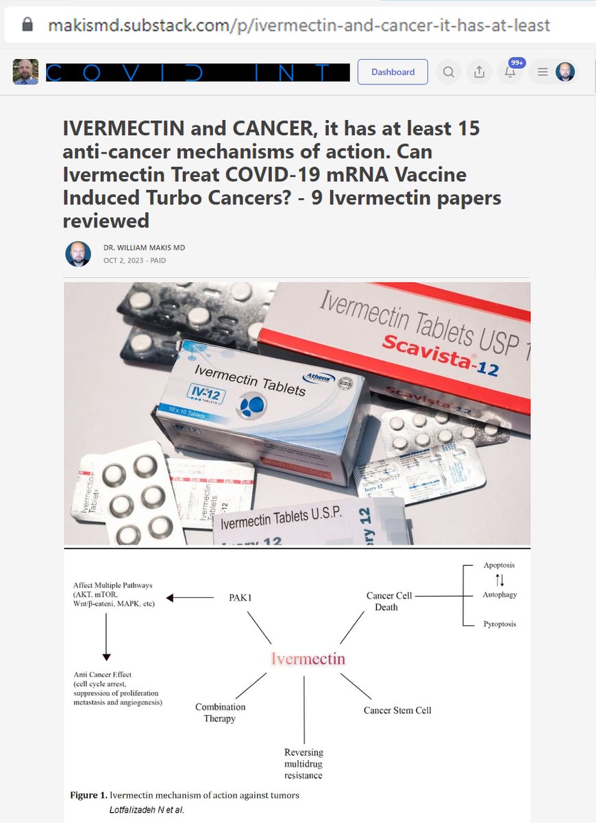NEW ARTICLE: IVERMECTIN and CANCER, it has at least 15 anti-Cancer mechanisms of action Can Ivermectin Treat COVID-19 mRNA Vaccine Induced Turbo Cancers? 9 Ivermectin papers reviewed: Ivermectin exerts anti-cancer effects through at least 15 different pathways proven in…