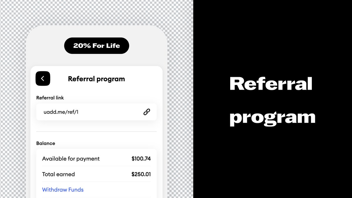 Thrilled to announce the launch of our Referral Program. Invite your friends and receive a lifetime 20% commission on each of their payments. Join us today and let's enhance uadd.me together!