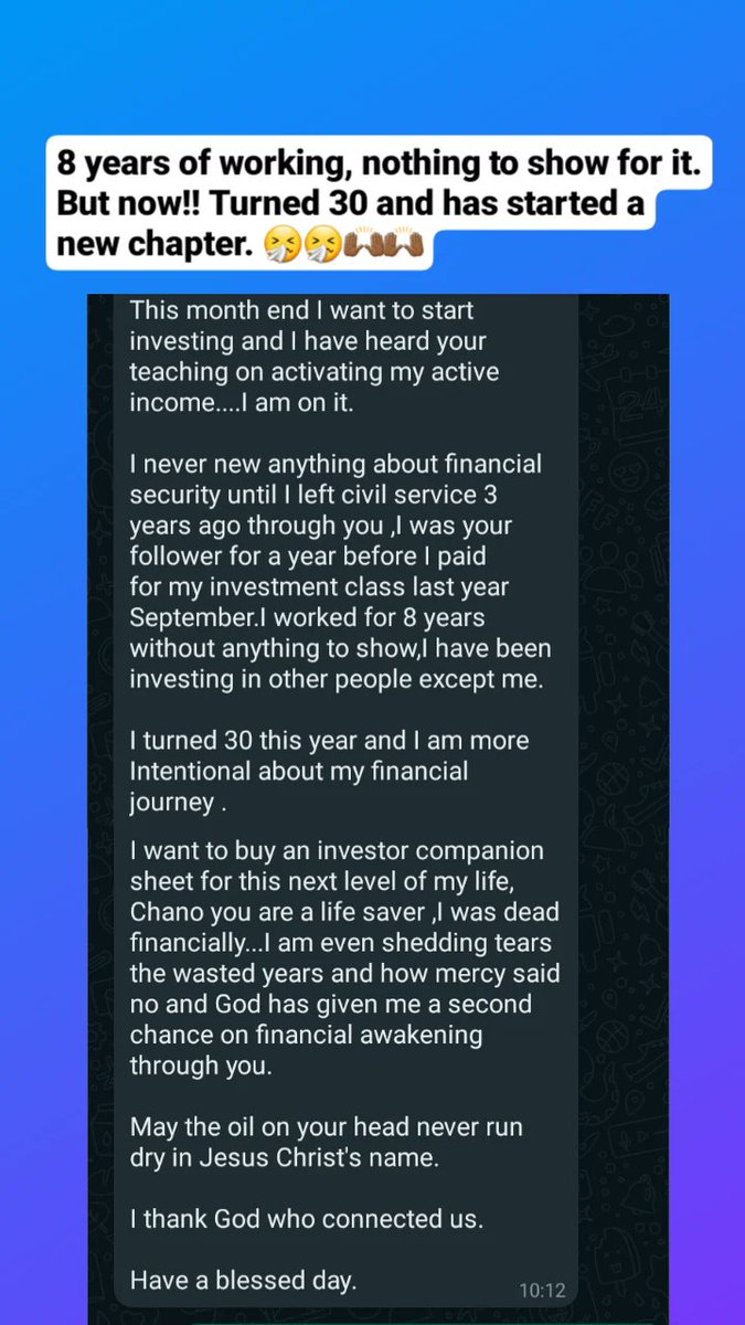 A 30 year old client servicing 10 loans is now debt free! Over K100,000  debt paid off in one year and now a positive Net Worth of almost K50,000 My  classes taught