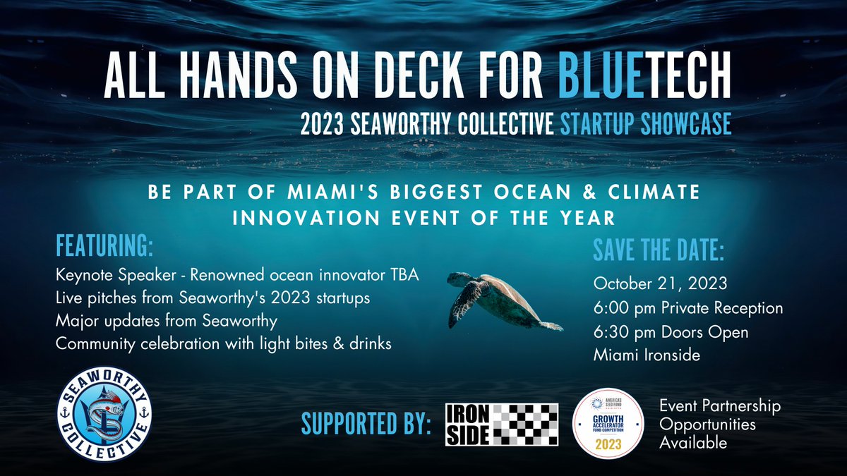 1000OS member <a href="/SeaworthyGlobal/">Seaworthy Collective</a> is hosting its biggest event of the year on 21 October, the 2023 Start-Up Showcase! The event will feature the fantastic #BlueTech ocean impact #startups Seaworthy has mentored in 2023

More details &amp; tickets for #Miami here!
seaworthycollective.com/event-details-…