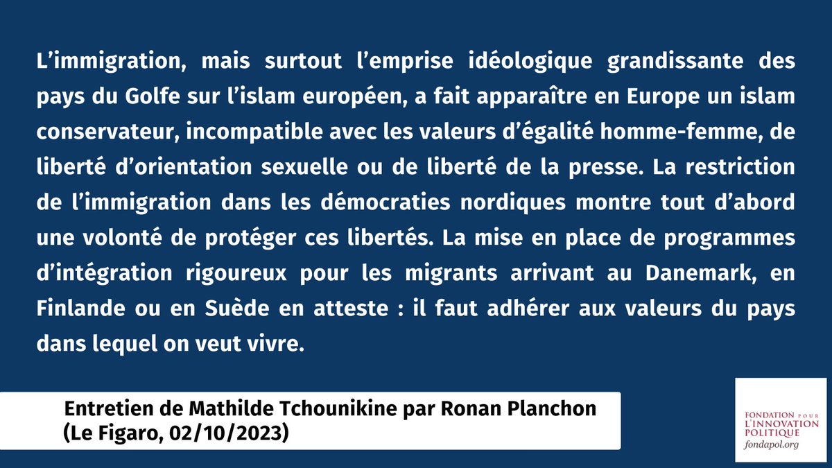 2⃣Dans @LeFigaro, <a href="/mathildetchou/">Mathilde Tchounikine</a> est interrogée par <a href="/RonanPla/">Ronan Planchon</a> sur la régulation des flux migratoires dans les pays scandinaves. 
L'article 👉 lefigaro.fr/actualite-fran…
