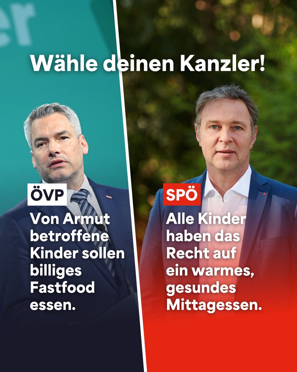 Wir haben die Wahl, in welchem Österreich wir leben wollen. 

Ein Österreich, in dem armutsbetroffene Kinder mit billigem Fastfood abgespeist werden.
Oder ein Österreich, in dem Menschen respektiert werden und jedem unserer Kinder ein warmes und gesundes Mittagessen zusteht.