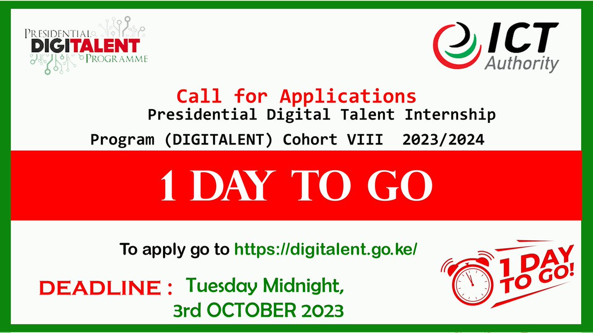 Are You an Recent Graduate In the ICT Field? Looking for an Internship Opportunity to upscale your Knowledge? Then @DigiTalentKenya is the Place to be. Apply for Presidential Digital Talent Program Cohort VIII Today recruitment.digitalent.go.ke Iko kazi Kenya!