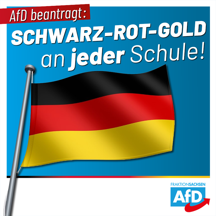 Bei besonderen Veranstaltungen in der Schule sollte die #Nationalhymne gesungen werden, findet @rolf_weigand. Außerdem sollten unsere Schulen mit der Deutschlandfahne und der Landesflagge von #Sachsen ausgestattet werden. #AfD #TagDerDeutschenEinheit afd-fraktion-sachsen.de/afd-antrag-sch…