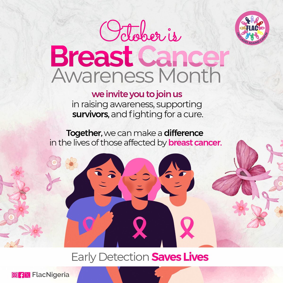 FlacNigeria's tweet photo. It’s #BreastCancerAwarenessMonth.

Learn about breast cancer risk factors, symptoms and prevention strategies. Spread awareness and empower others to take control of their health. Early Detection Saves Lives.

We are #FirstLadiesAgainstCancer🎗️

Prevention | Screening | Treatment https://t.co/BFUn4Q04Z0