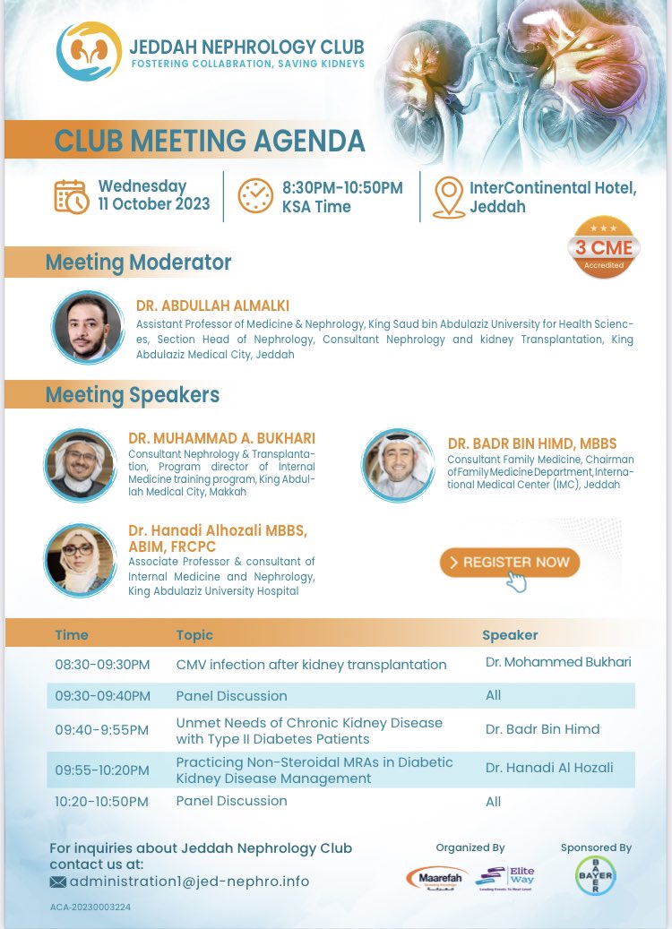 aha_almalki's tweet photo. Excited to see you at our upcoming Jeddah Nephrology Club meeting, scheduled on October 11th. 

🌐 Date: October 11th
🕒 Time: 8:30 PM
📍 Location: Intercontinental Hotel, Jeddah (Tabouk meeting room)

#Jeddah #Nephrology #JNC #CMEhours https://t.co/4xEAHdb0Vm