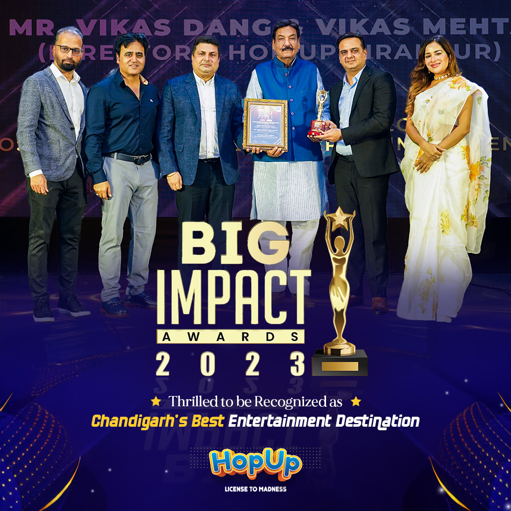 Gratitude fills the air at HopUp! We're thrilled and honored to receive the title of Chandigarh's Best Entertainment Destination.  A massive thank you to our team for their unwavering dedication and passion. This is for you! 

#bigimpactaward #honored #humbled #bestentertainment