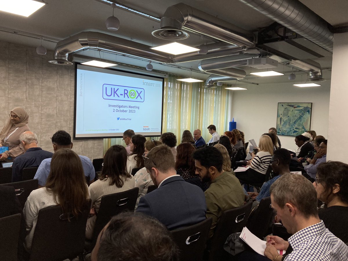 We’re so excited to see so many people at our first in-person Investigator’s Meeting today @etcvenues. Looking forward to some great progress updates and interesting discussions ☺️ #UKROXIM23 #Oxygen #CriticalCare @ICNARC @NIHRresearch