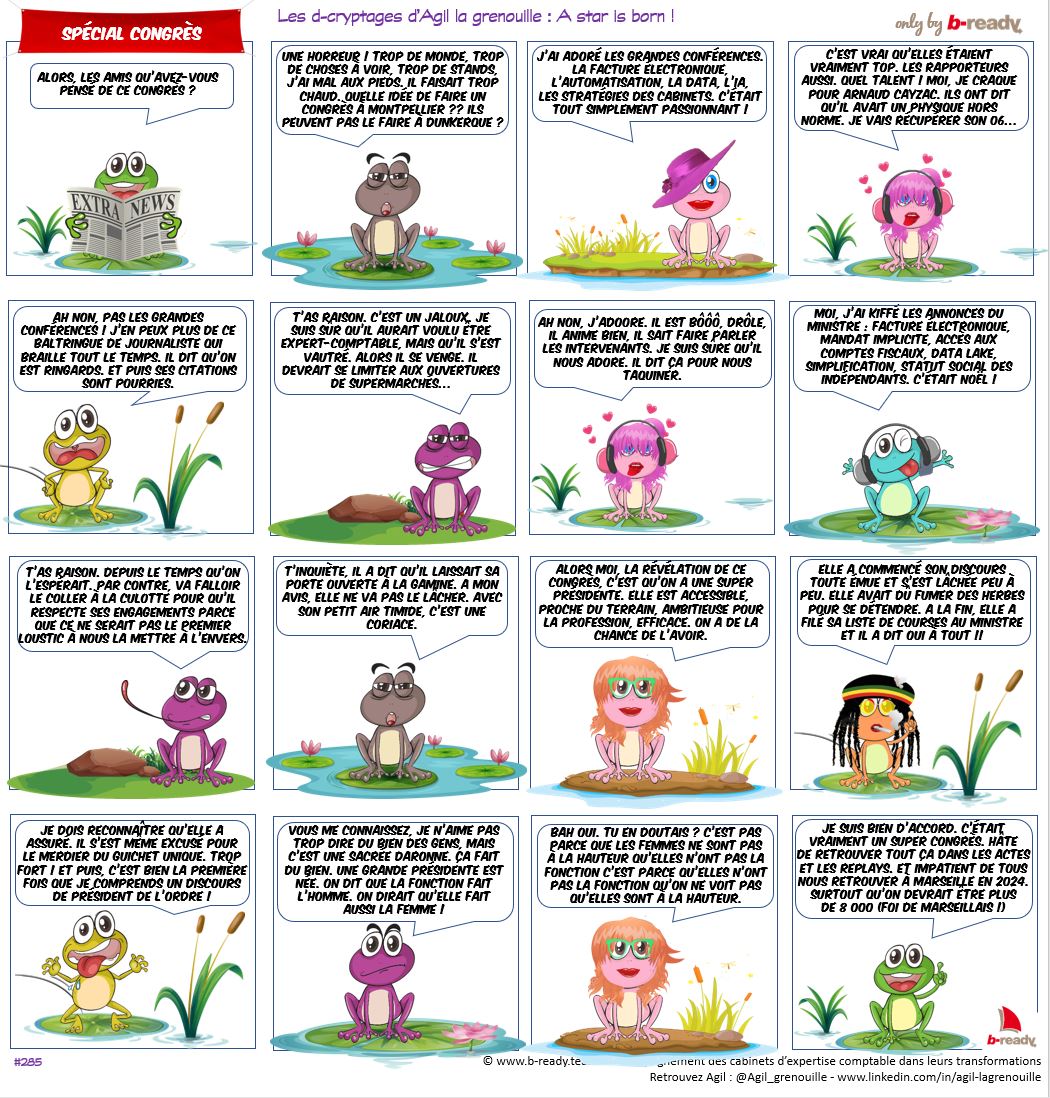 Bon, toute la mare a retrouvé (un peu) ses esprits. Edition spéciale sur le #CongresOEC du
<a href="/CSOEC/">CNOEC 🚀</a> / En guest stars <a href="/C_DeSaintMichel/">Cécile De Saint Michel</a>
<a href="/ValerieAmmirati/">Valérie Ammirati</a> (qui nous a manqué) <a href="/BrunoLeMaire/">Bruno Le Maire</a>
<a href="/ArnaudCayzac/">Arnaud Cayzac</a> <a href="/JeanSaphores/">Jean Saphores</a> <a href="/Dominiqueperier/">PERIER Dominique</a> <a href="/borissauvage/">Boris SAUVAGE</a> #MylèneCartier et #NicolasRossignol