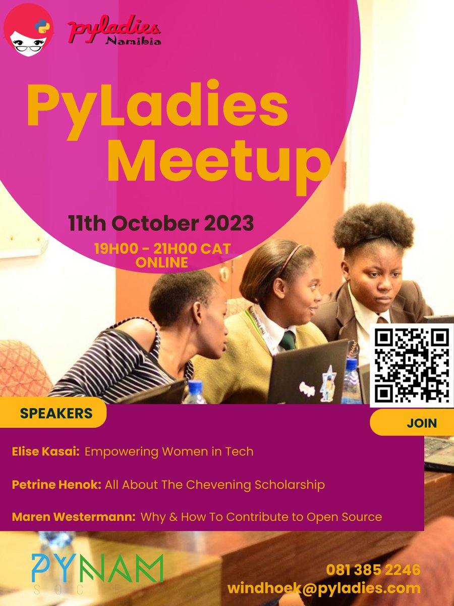 Python Namibia (@pythonnamibia) on Twitter photo We are excited to announce a meetup for women in Tech!
We have three amazing women who will be sharing their knowledge with us.
Let more women and girls know, let's meet on the 11th October.
<a href="/MarenWestermann/">Maren Westermann</a> <a href="/_alice_Hannah/">Elise Kasai</a> We are excited to announce a meetup for women in Tech!
We have three amazing women who will be sharing their knowledge with us.
Let more women and girls know, let's meet on the 11th October.
<a href="/MarenWestermann/">Maren Westermann</a> <a href="/_alice_Hannah/">Elise Kasai</a>