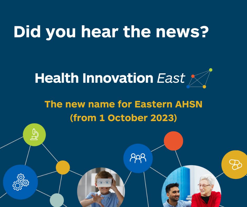 HealthInnovEast's tweet photo. We are now Health Innovation East!

We may have a new name but we are the same organisation, committed to supporting innovation to improve healthcare.

We will continue to work with our partners to address the healthcare needs of the Eastern region.

https://t.co/xB2j4jlbFh https://t.co/OeWMjQ24SV