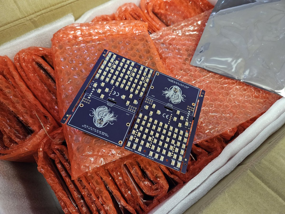 sulfuroid's tweet photo. #sharpikeebo batch arrived in our HQ. The next 24 hours will be: atmega32u4 flashing + #QMK flash. And display/lora tests. @morpheans @crowd_supply https://t.co/VQu4Iws3X6