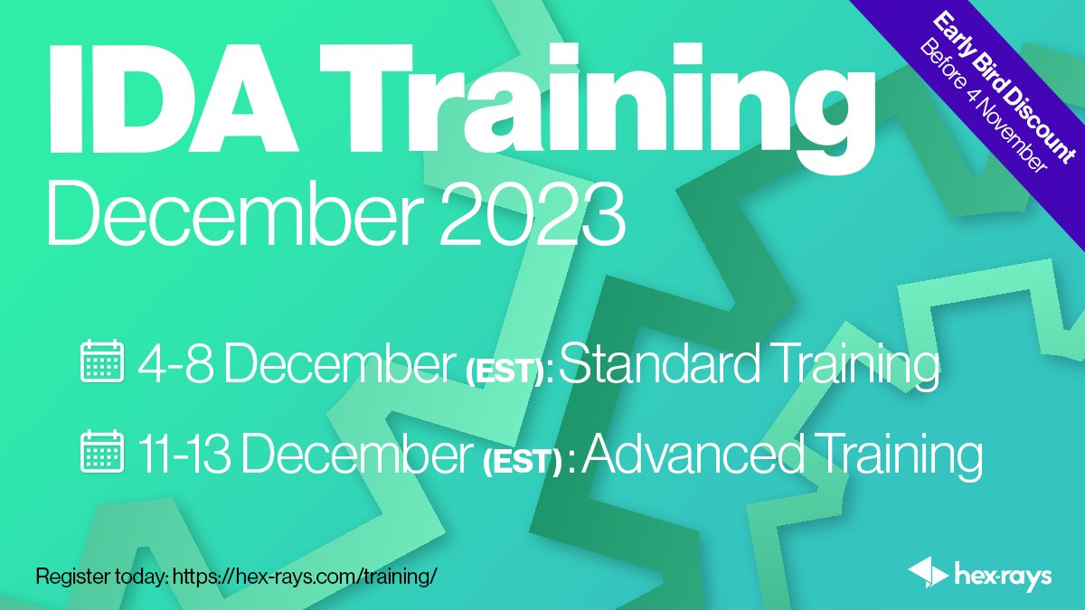 HexRaysSA's tweet photo. Enhance your binary analysis knowledge this December with our #IDATraining sessions! Whether you start from scratch or are ready to customize #IDA like a pro, weβve got Standard and Advanced courses to supercharge your skills π https://t.co/CUQAOrVDiD
#idapro #LearnIDA https://t.co/6exPElroNQ